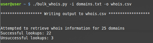 Achromatic Security Bulk WhoIS CSV output