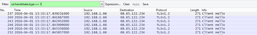 Wireshark packet SSL client hello